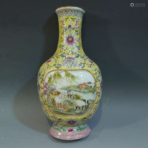 CHINESE ANTIQUE FAMILLE ROSE PORCELAIN WALL VASE - QIANLONG MARK REPUBLIC PERIOD