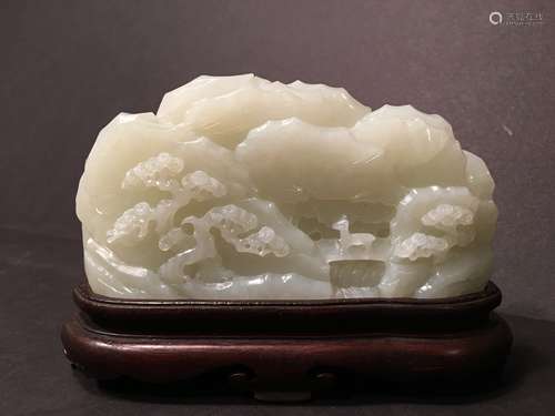 ANTIQUE Chinese HETIAN White Jade Carved Mountain, 18th-19th Century. 4 1/2