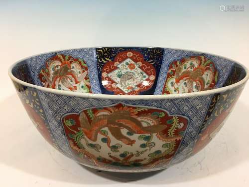 ANTIQUE Japanese Huge Flower Punch Bowl, 19th Century, Meiji period. 18 1/2