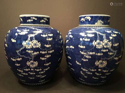 ANTIQUE Large Chinese Blue and White Jars, late 19th C. 11 1/2