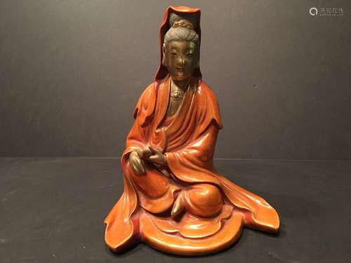 ANTIQUE Chinese Gilt Red Porcelain Buddha. 6 1/2