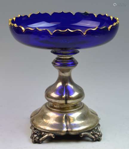 19th Century Silver & Glass Stem Bowl