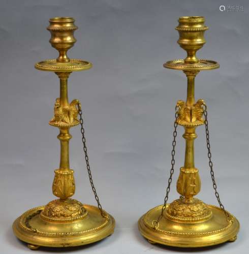 Pr. of Russian 19th C. Bronze Candle Stick