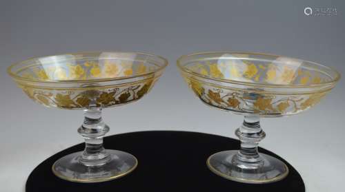 Pair of Val St Lambert Gilt Compotes Signed