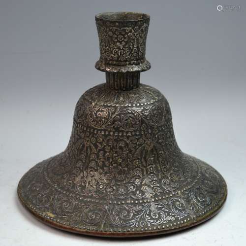 Early 19th C. Indian Candle Stick w/ Silver Inlaid