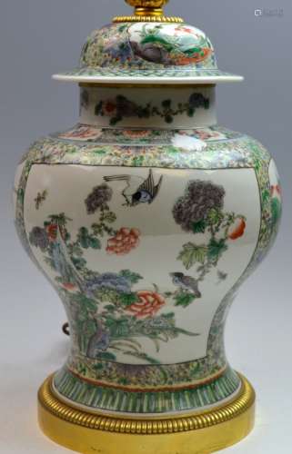 Chinese Famille Rose Porcelain Jar Lamp Bronz Base