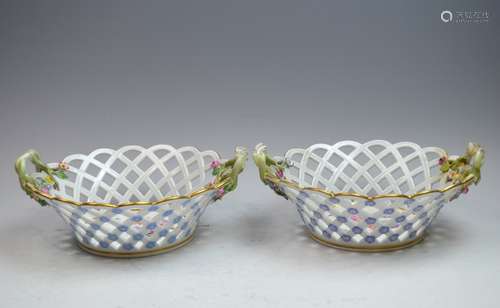 Pair of Reticulated Meissen Basket