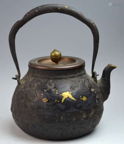 Japanese Gold Inlaid Iron Teapot