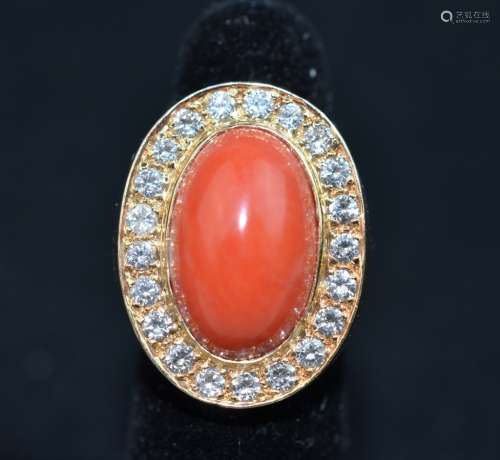14 K Coral & Diamond Ring