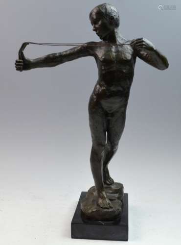 French Bronze Figure of Boy Signed Sir Williom Re
