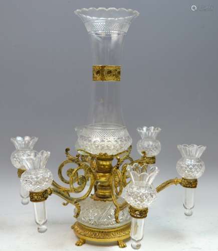 19th Century French Bronze & Crystal Centerpiece