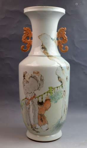 Chinese Famille Rose Porcelain Vase with Handles