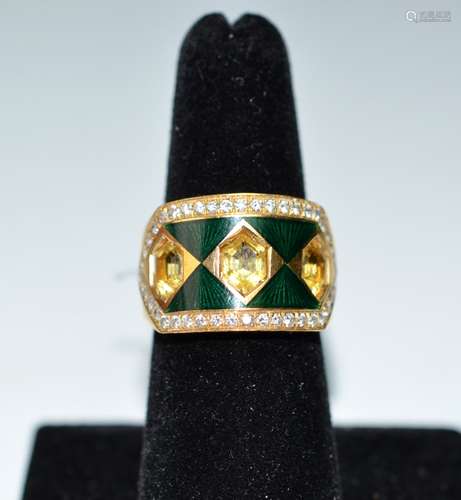 Enamel & Diamond & Citrine Ring