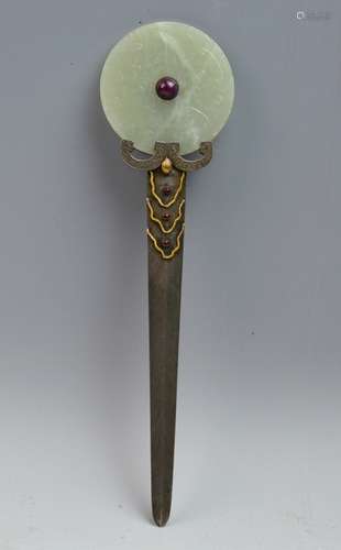 Italian Jade Disc Silver&Gold Inlaid Letter Opener