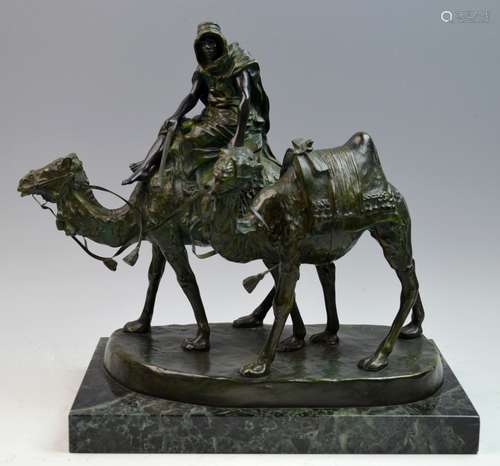 French Bronze Statue of A Man With Two Camels