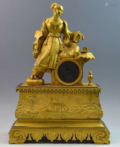 French Empire Bronze Gilt Clock w/ Chinese Figure