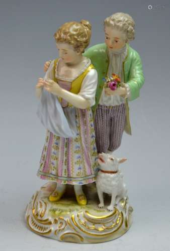 Meissen Statue of a Couple and a Dog