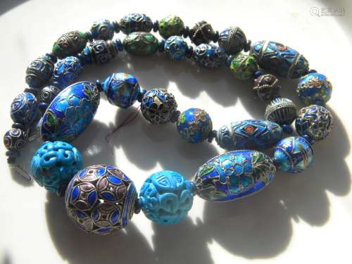 Antique Chinese Enamel Silver Bead Necklace