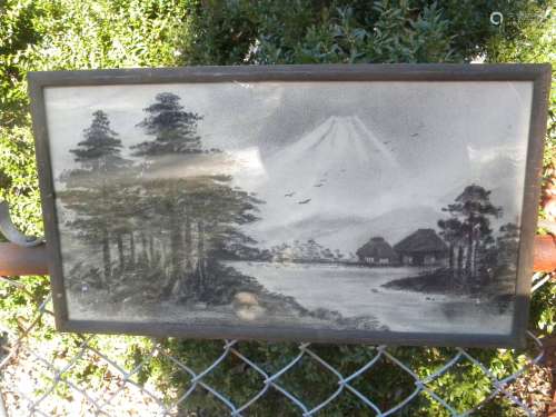 Antique Mountain Scene Painting Framed