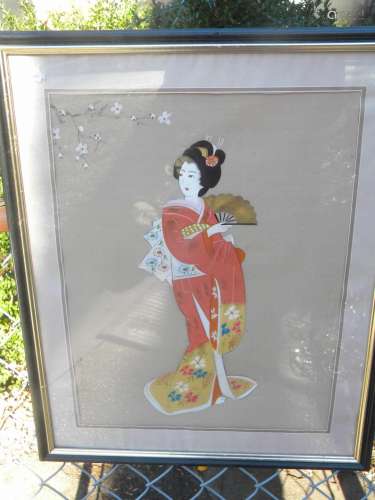 Antique Japanese Beauty Painting Framed