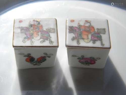 Pair of Antique Chinese Porcelain Opium Boxes