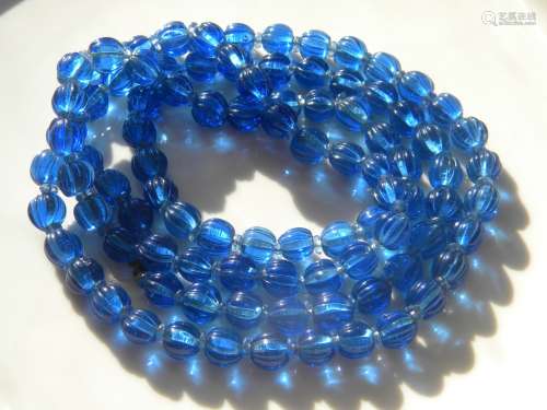 Antique Chinese Carved Blue Peking Glass Court Beads