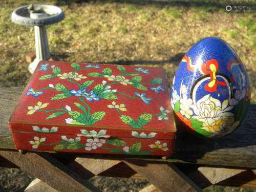 Antique Chinese Red Cloisonne Box and Egg