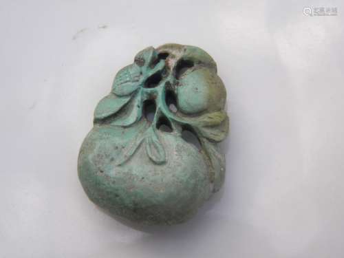 Antique Chinese Carved Turquoise Gourd Pendant