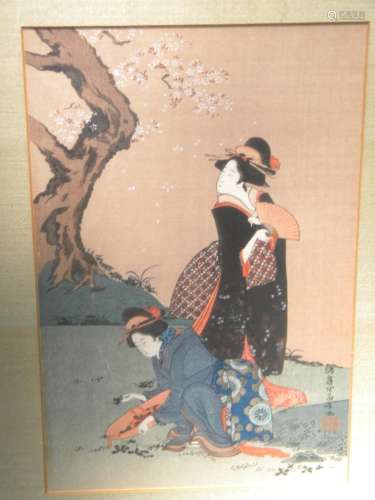 Antique Japanese Painting of Two Girls