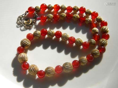 Antique Chinese Red Carnelian Bead Necklace