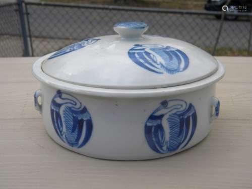 Antique Chinese Blue and White Bird Bowl