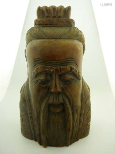 Antique Chinese Carved Wood Kong Zi Statue