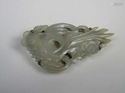Antique Chinese Nephrite Jade Pheonix Brooch Pin