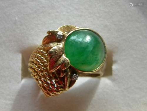 Antique 14K Gold Natural Green Jadeite Ring