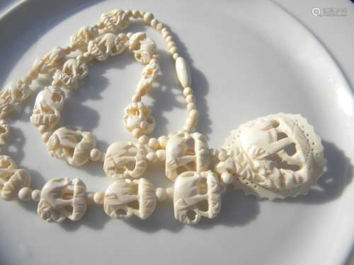 Vintage Chinese Elephant Carved Necklace