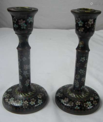 Pair of Asian Cloisonne Candle Holder