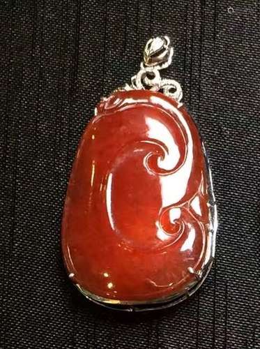 18K Gold Natural Red Jadeite Ruyi Pendant