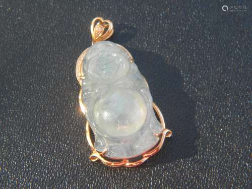 18K Gold Diamond Natural Jadeite Buddha Pendant