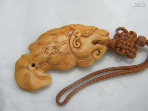 Antique Chinese Carved Fish to Dragon Pendant