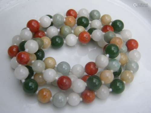 Vintage Natural Multi color Jadeite Bead Necklace