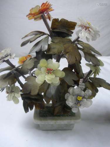 Antique Chinese Jade and Carnelian Flower Planter