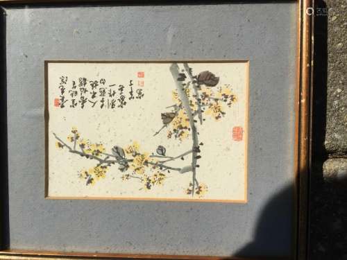 Antique Chinese Flower Painting Framed by Banding Chen