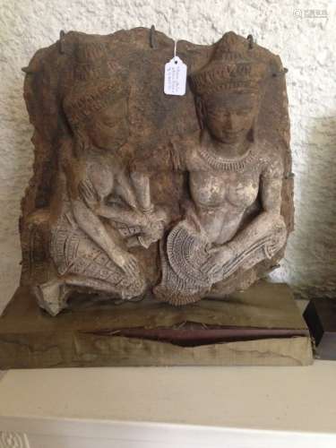 ANTIQUE ASIAN STONE BUDDAH FROM A TEMPLE , TWO BUDDAHS