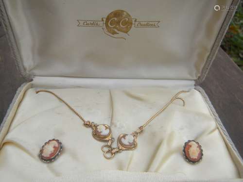 Set of Cameo Necklace and Earrings with origional Box
