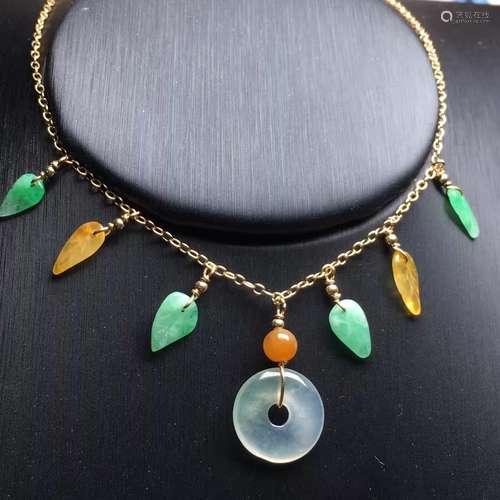 14K Gold Natural Jadeite Necklace