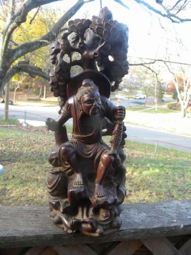 Antique Chinese Carved Fisher Man Statue