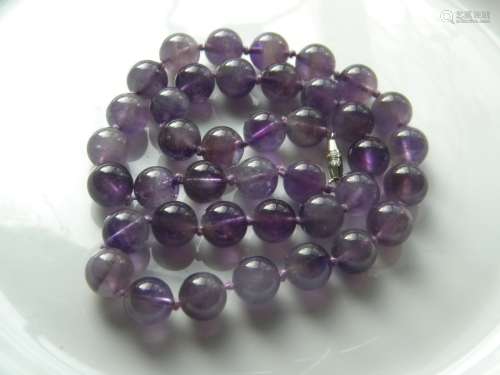 Vintage Natural Amethyst Round Bead Necklace