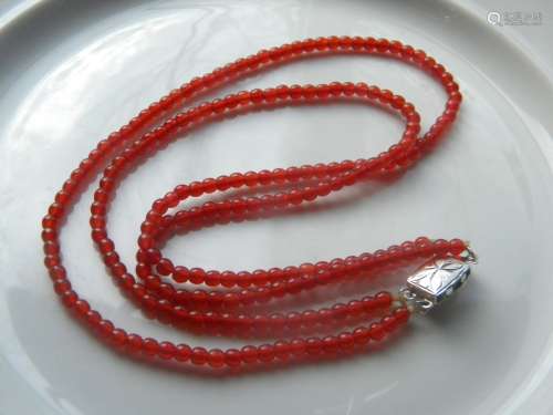 Vintage Red Stone Bead Double String Necklace