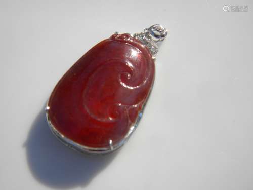 18K Gold Natural Red Jadeite Ruyi Pendant