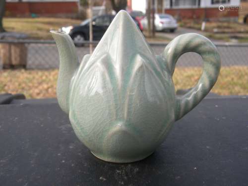 Vintage Chinese Celadon Glazed Teapot, marked Yu Quan